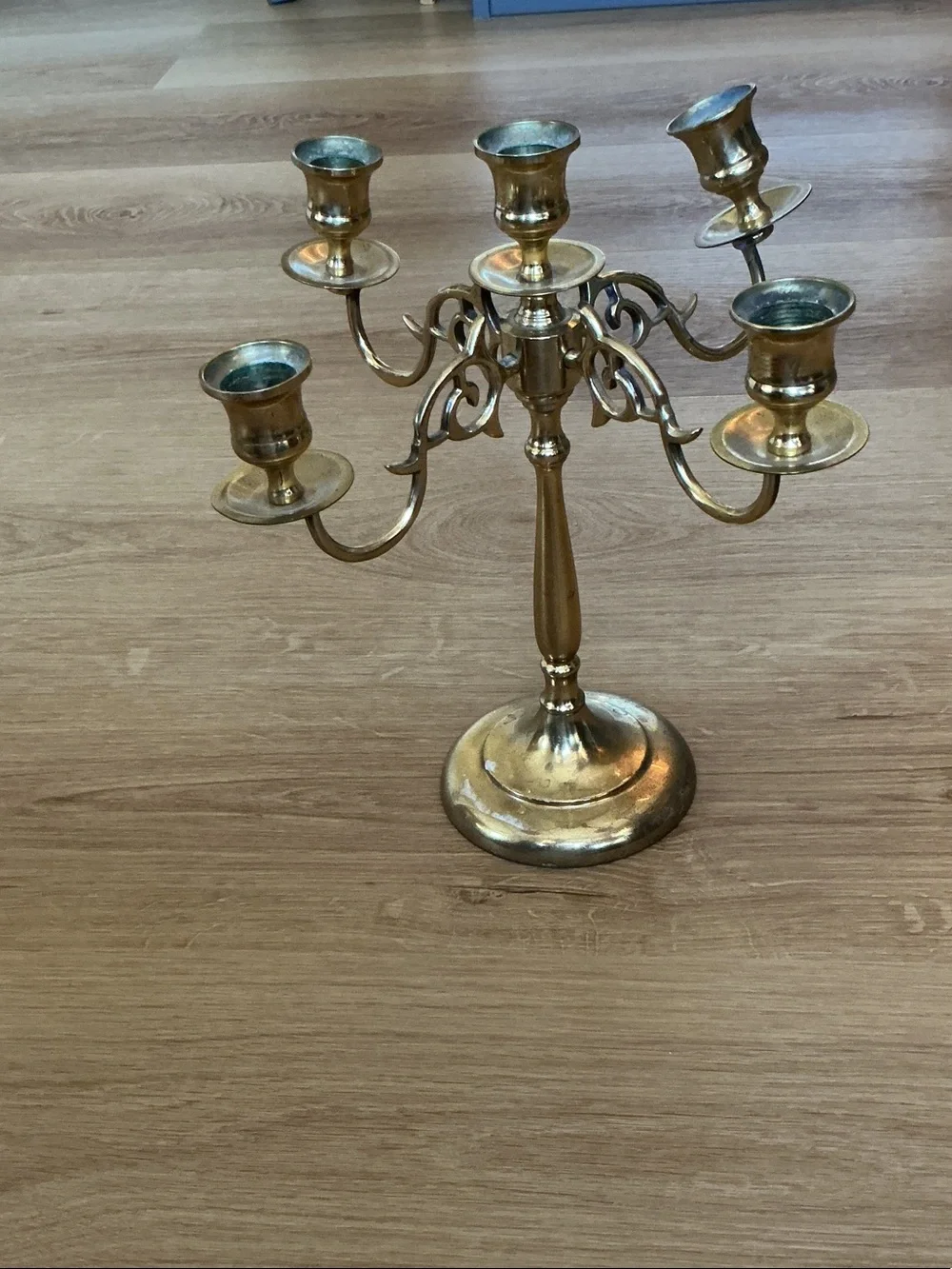 Brass Five-Arm Candelabra - Elegant Gold Home Accent